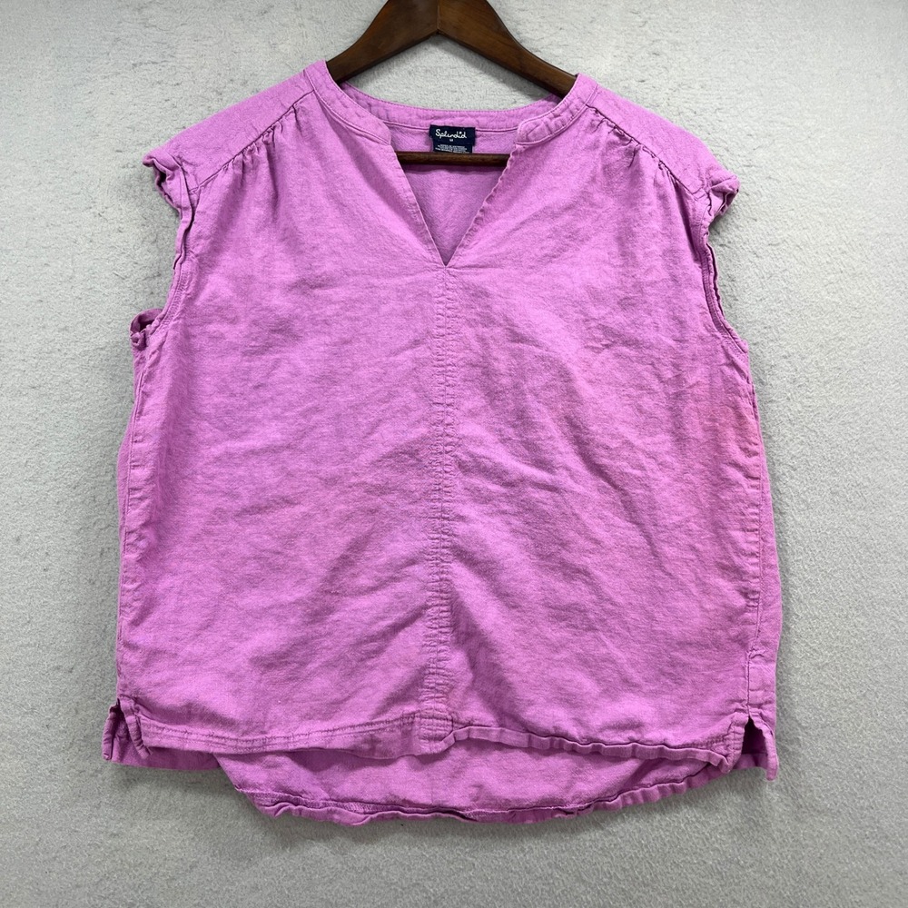 Splendid Blouse Womens M Lilac Linen Blend Relaxed Minimalist V Neck Shirt Top